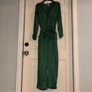 Guadalupe Design Emerald Green Long
Sleeve Cotton Lining Utility Silky Jumpsuit